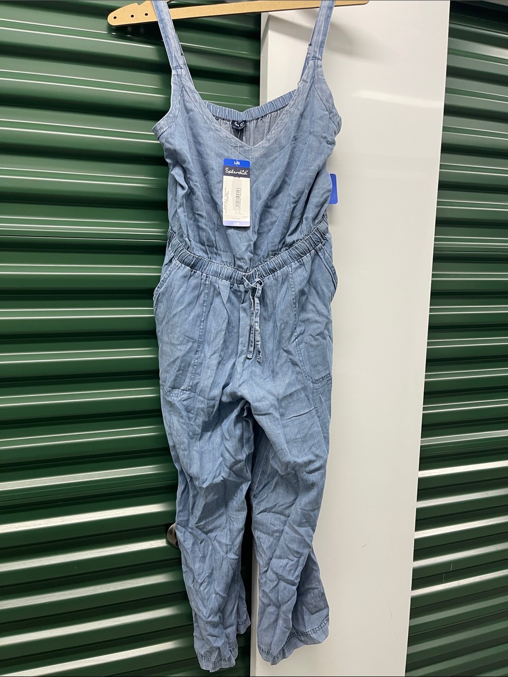 Splendid Light Blue Chambray Sleeveless Drawstring Jumpsuit